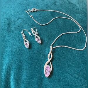Elegant Silver and Pink Jewelry Set